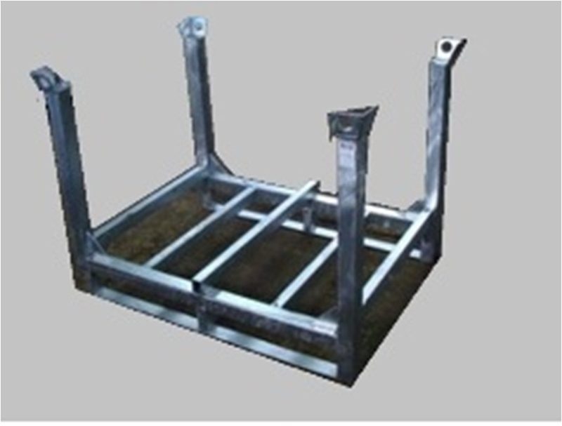 Galvanised metal pallet with plug-in stanchions